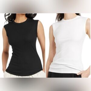 A New Day Ribbed Muscle Tank Top in Black & White Size Medium